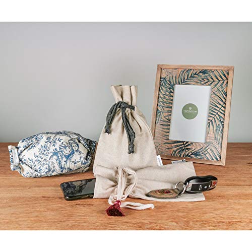 Tapidecor Baggie PON PON Pack 2 Bolsas Saco Lavable Efecto Lino con Cierre Ajustable 14X21 CM. Multiusos (MASCARILLAS, Gafas, Joyas.)