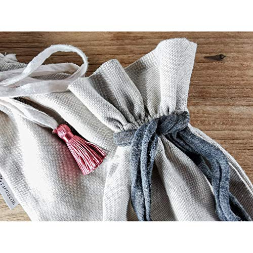 Tapidecor Baggie PON PON Pack 2 Bolsas Saco Lavable Efecto Lino con Cierre Ajustable 14X21 CM. Multiusos (MASCARILLAS, Gafas, Joyas.)