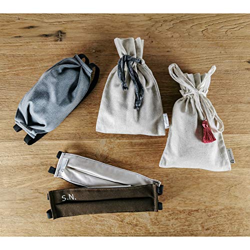 Tapidecor Baggie PON PON Pack 2 Bolsas Saco Lavable Efecto Lino con Cierre Ajustable 14X21 CM. Multiusos (MASCARILLAS, Gafas, Joyas.)