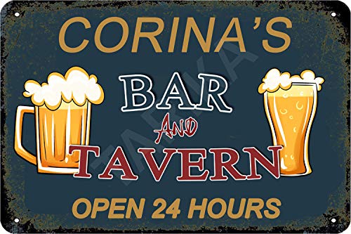Tarika Corina's Bar and Tavern Open 24 Hour Cartel de Hierro Pintura Vintage Cartel de Chapa para Street Garage Home Cafe Bar Hombre Cave Farm Decoración de Pared Artesanías