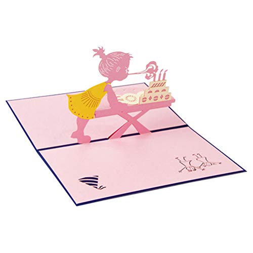 Tarjeta de Felicitación Emergente 3D,Tarjeta de Cumpleaños Bebé Tarjeta Regalo Invitaciones con Sobre para Niños, Niños Pequeños Felicitaciones (Niña, Pastel Cumpleaños Velas) SPDYCESS