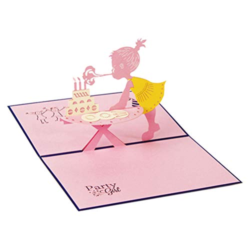 Tarjeta de Felicitación Emergente 3D,Tarjeta de Cumpleaños Bebé Tarjeta Regalo Invitaciones con Sobre para Niños, Niños Pequeños Felicitaciones (Niña, Pastel Cumpleaños Velas) SPDYCESS