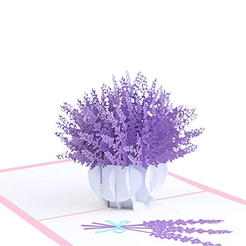 Tarjetas de felicitación 3D desplegables de cumpleaños, hechas a mano, diseño de flor de lavanda, tarjeta desplegable