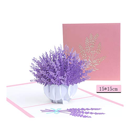 Tarjetas de felicitación 3D desplegables de cumpleaños, hechas a mano, diseño de flor de lavanda, tarjeta desplegable