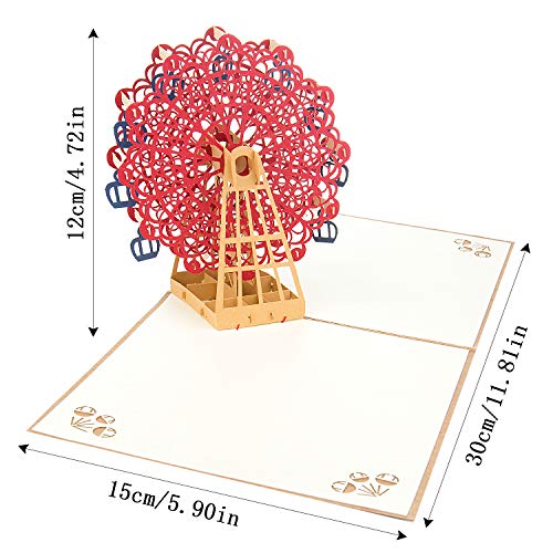 Tarjetas Pop-Up 3D, ZWOOS Tarjeta de Felicitación Boda Invitación de Boda con Envoltura Tarjeta de Regalo Manuscrita para San Valentín Cumpleaños Aniversario Año Nuevo - Rueda de la Fortuna