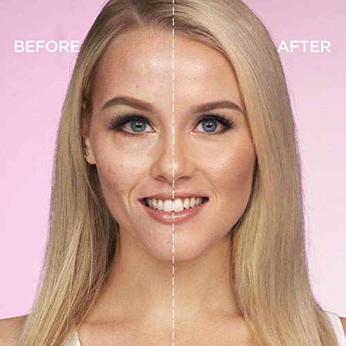 TARTE corrector maquillaje doble función – antiojeras, color claro a medio, con trasfondo melocotón.