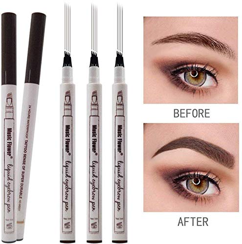 Tattoo Liquid Eyebrow Pencil con cuatro puntas de tenedor Impermeable y duradero Lápiz de cejas Ink Sketch Eyebrow Pen para Maquillaje Natural de Ojos(#2 Marrón)