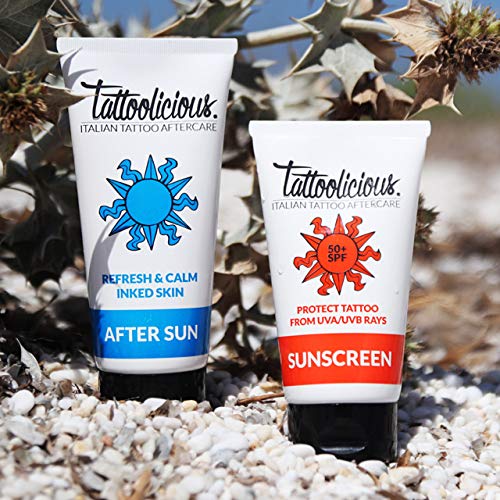 Tattoolicious COMBO SUN - SUNSCREEN 50+SPF Crema solar para tatuajes 75 ml + AFTER SUN Después del sol para tatuajes, 100 ml