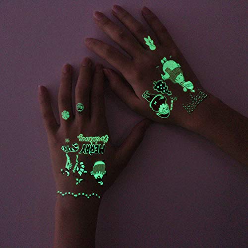 Tatuaje de Navidad Luminoso Tatuajes Temporales para Niños Santa Claus Tatuajes Falsos Tatuajes Pegatinas para Infantiles Regalo para Fiesta de Cumpleaños