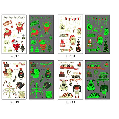 Tatuaje de Navidad Luminoso Tatuajes Temporales para Niños Santa Claus Tatuajes Falsos Tatuajes Pegatinas para Infantiles Regalo para Fiesta de Cumpleaños