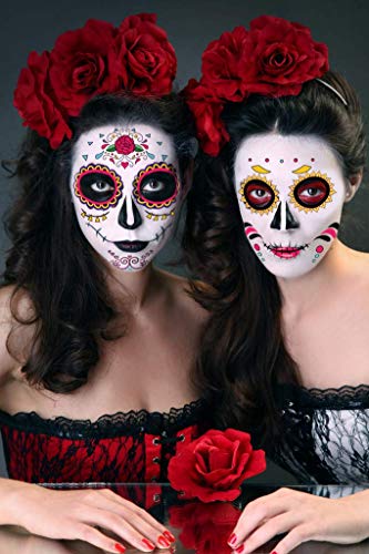 Tatuaje temporal de la cara, 8 Kits Tatuajes Sugar Skull Stickers Day of The Dead Makeup, Face Tattoo Rose Design para Halloween, disfraces y fiestas (Pegatinas faciales)