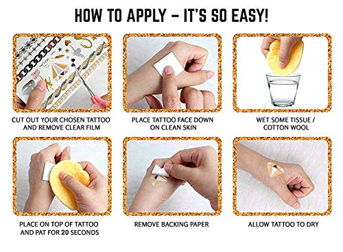 Tatuajes temporales adhesivos adhesivos resistentes al agua metalizados 12 hojas oro y plata tatuaje falso tatuaje con más de 200 patrones para mujeres y niñas