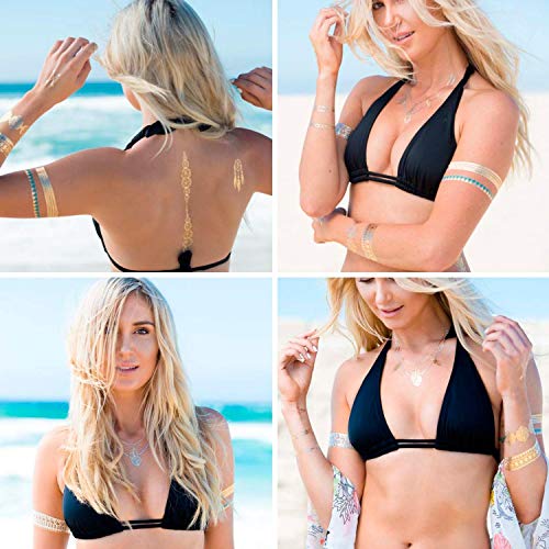 Tatuajes temporales adhesivos adhesivos resistentes al agua metalizados 12 hojas oro y plata tatuaje falso tatuaje con más de 200 patrones para mujeres y niñas