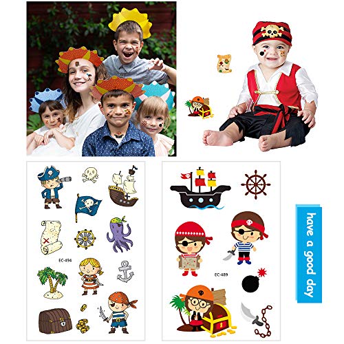 Tatuajes Temporales Para Niños, MMTX 200pcs Monstruo Pirata Dinosaurio Tatuaje Falso Pegatinas Perfecto Para Niños infantiles fiesta de cumpleaños regalo Bolsas Relleno (15 Hojas)
