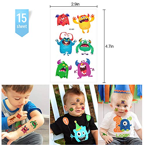 Tatuajes Temporales Para Niños, MMTX 200pcs Monstruo Pirata Dinosaurio Tatuaje Falso Pegatinas Perfecto Para Niños infantiles fiesta de cumpleaños regalo Bolsas Relleno (15 Hojas)