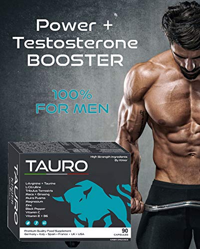 TAURO · Potenciador de Testosterona Pura · 90 Pastillas para hombre con Maca Andina, Arginina, Tribulus Terrestris, Ginseng, Muira Zinc y Vitaminas