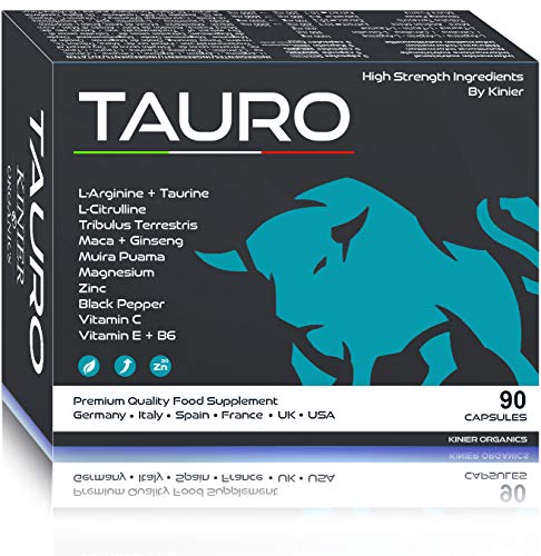 TAURO · Potenciador de Testosterona Pura · 90 Pastillas para hombre con Maca Andina, Arginina, Tribulus Terrestris, Ginseng, Muira Zinc y Vitaminas