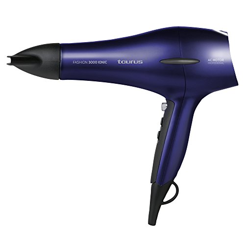 Taurus Fashion 3000 Ionico - Secador de pelo iónico, 2200W, motor AC profesional, 2 velocidades, 3 temperaturas, botón de aire frío, concentrados profesional ultrafino, difusor, azul.