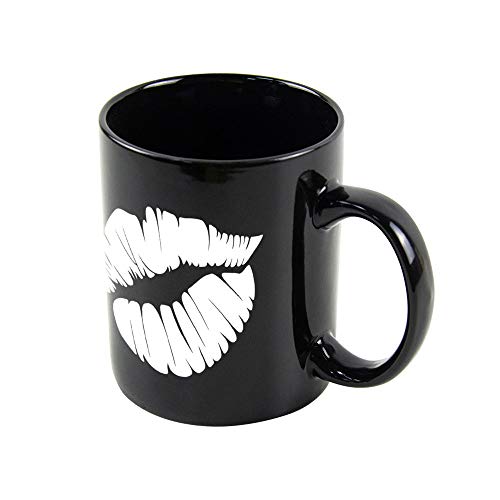 Taza de café negra con silueta de labios de labios con diseño de labios, tazas de café, regalos para el amor, familia, amigos y compañeros, 11 oz, 1 paquete