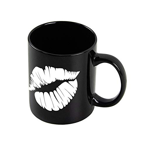 Taza de café negra con silueta de labios de labios con diseño de labios, tazas de café, regalos para el amor, familia, amigos y compañeros, 11 oz, 1 paquete