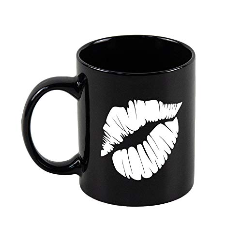 Taza de café negra con silueta de labios de labios con diseño de labios, tazas de café, regalos para el amor, familia, amigos y compañeros, 11 oz, 1 paquete