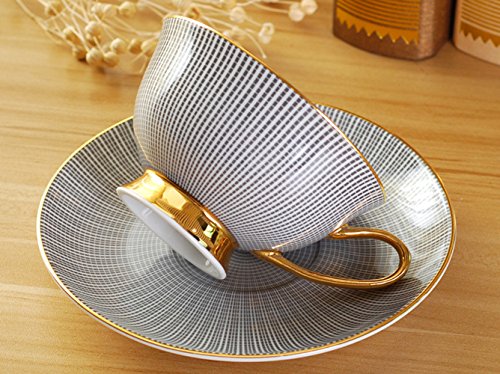 Taza de porcelana china para té y café con plato y cuchara. Rosa , Porcelana de ceniza de hueso, negro, Set of 1 with gift box