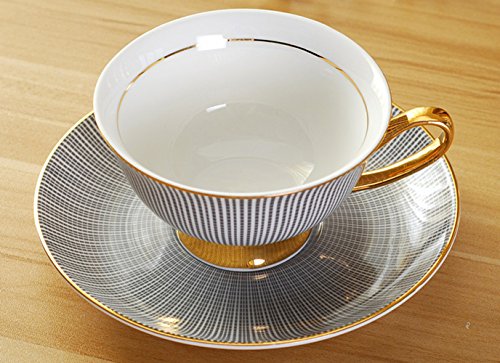 Taza de porcelana china para té y café con plato y cuchara. Rosa , Porcelana de ceniza de hueso, negro, Set of 1 with gift box