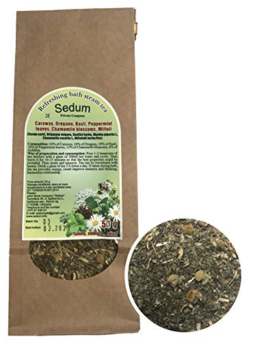 Té Herbal Sedum Mezcla - Comino, orégano, albahaca, hojas de menta fresca, flores de camomila, aquilea - Té de hierbas sabroso y natural - Té refrescante y relajante - Recogido a mano en la UE - 50g