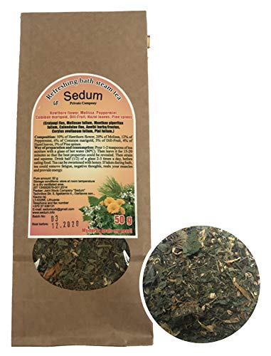 Té Herbal Sedum Mezcla - Espino, melisa, menta fresca, caléndula eneldo, hojas de almendro, hoja de pino - Té de hierbas sabroso y natural - Té refrescante y relajante - Recogido a mano en la UE - 50g