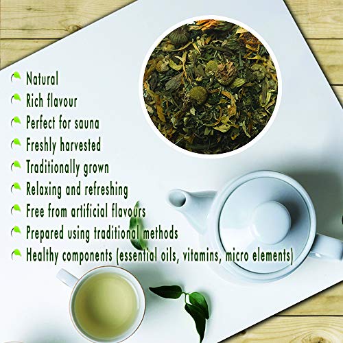 Té Herbal Sedum Mezcla - Flores de camomila y caléndula, espino, perejil, ajedrea, eneldo - Té de hierbas sabroso y natural para la sauna - Té refrescante y relajante - Recogido a mano en la UE - 50g