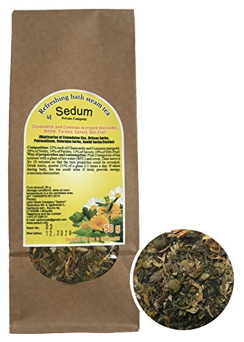 Té Herbal Sedum Mezcla - Flores de camomila y caléndula, espino, perejil, ajedrea, eneldo - Té de hierbas sabroso y natural para la sauna - Té refrescante y relajante - Recogido a mano en la UE - 50g