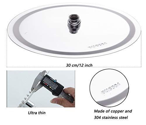 TeamTech Alcachofa de Ducha, 12 pulgadas Alcachofas Fijas para Ducha de Acero Inoxidable 304, Ultrafina Alta Presión Rociador Ducha Efecto Lluvia Redonda, 30 cm, Acabado Cromo