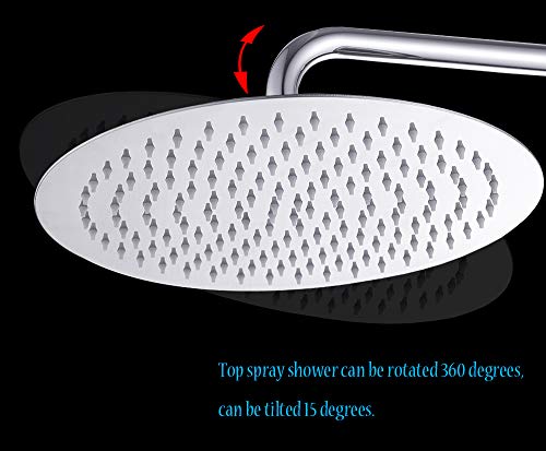 TeamTech Alcachofa de Ducha, 12 pulgadas Alcachofas Fijas para Ducha de Acero Inoxidable 304, Ultrafina Alta Presión Rociador Ducha Efecto Lluvia Redonda, 30 cm, Acabado Cromo