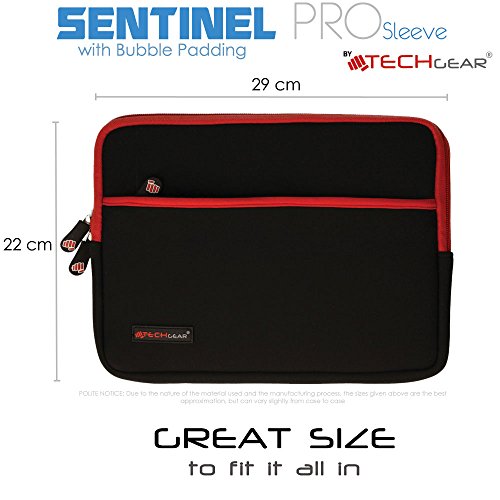 TECHGEAR Funda Protectora de Neopreno Delgada Cremallera con al Interior de Burbujas Anti-Golpes Carcasa para Samsung Tab A 10.1 2019 Tab A 10.5, iPad Air 10.5 2019, iPad 9.7, Surface Go y más, Negro