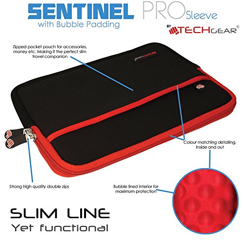 TECHGEAR Funda Protectora de Neopreno Delgada Cremallera con al Interior de Burbujas Anti-Golpes Carcasa para Samsung Tab A 10.1 2019 Tab A 10.5, iPad Air 10.5 2019, iPad 9.7, Surface Go y más, Negro