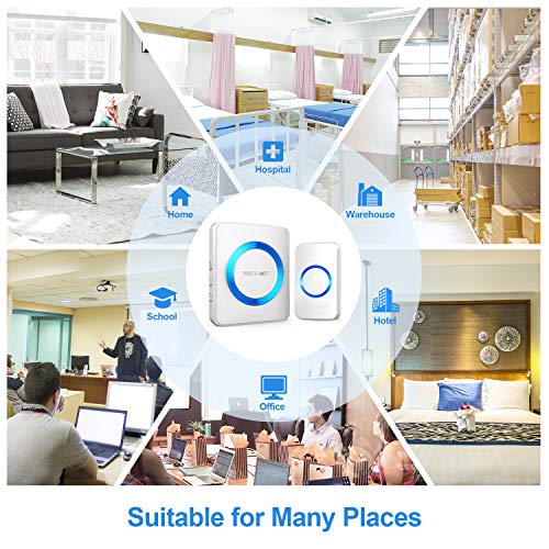 TECKNET Timbre Inalámbrico Impermeable Timbres para Puerta, 2 Receptor y 1 Transmisor, Inalámbrico Individual Enchufe Timbre Kit, 300 m de Alcance, Resistente al Agua, 52 Melodías