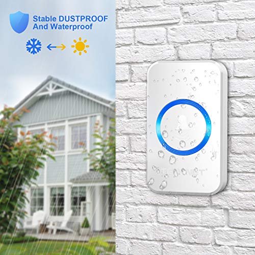 TECKNET Timbre Inalámbrico Impermeable Timbres para Puerta, 2 Receptor y 1 Transmisor, Inalámbrico Individual Enchufe Timbre Kit, 300 m de Alcance, Resistente al Agua, 52 Melodías