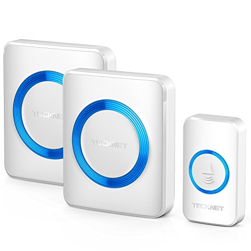 TECKNET Timbre Inalámbrico Impermeable Timbres para Puerta, 2 Receptor y 1 Transmisor, Inalámbrico Individual Enchufe Timbre Kit, 300 m de Alcance, Resistente al Agua, 52 Melodías