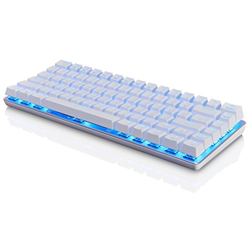 Teclado mecánico AK33 de Lexon tech, teclado para juegos con cable USB con retroiluminación LED azul, teclado compactos de 82 teclas, interruptores azul , mecanógrafos y jugadores de juegos (blanco)