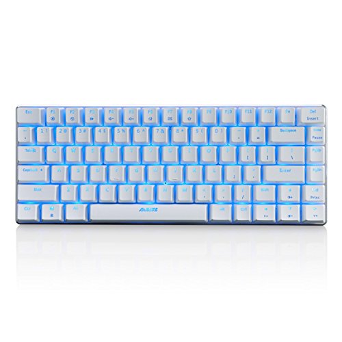 Teclado mecánico AK33 de Lexon tech, teclado para juegos con cable USB con retroiluminación LED azul, teclado compactos de 82 teclas, interruptores azul , mecanógrafos y jugadores de juegos (blanco)