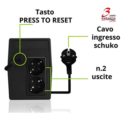 Tecnoware Sistema de alimentación ininterrumpida SAI Era Plus 900 con 2 Salidas Schuko, Potencia de 900 VA, Autonomía de Hasta 50 Minutos con Módem Router WiFi o 13 Minutos con PC , Estabilización AVR