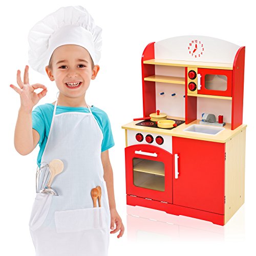 TecTake Cocina de madera de juguete para niños juguete juego de rol toy - varios modelos - (rojo | no. 401235)