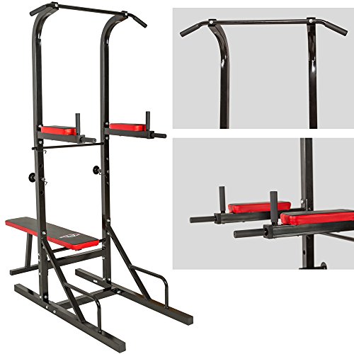 TecTake Multiestación Maquina de musculación Aparato Dip Banco Barra de dominadas Dimensiones: 180 x 95 x 210 cm