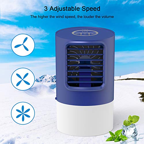 TedGem Ventilador Aire Acondicionado Portatil, Aire Acondicionado Pequeño Air Cooler, 4 en 1 Enfriador de Aire, Ventilador Humidificador, 7 Luces LED, 3 Velocidades, para el Hogar y la Oficina (Azul)