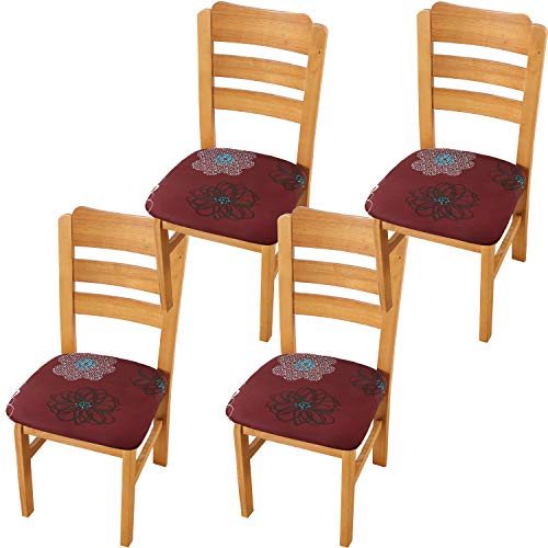 TEERFU - Fundas elásticas para silla de comedor, fundas de asiento de silla de comedor, funda protectora extraíble lavable, con corbatas, juego de 4, Patern Rojo, 4Pack