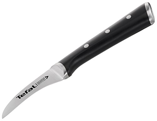 Tefal Ingenio Ice Cuchillo pelador, acero cepillado, cuchillo de una sola pieza, mango remachado, negro, 7 cm