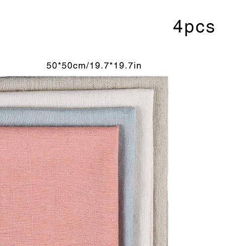 Tela de lino natural, 4 piezas, 20 pulgadas, tela de costura para hacer prendas de vestir, cortina para boda, decoración del hogar, patchwork, tapicería, macetas, decoración y mantel, 4 colores