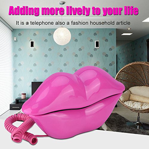 Teléfono fijo con cable de labios sexy, divertido rosa labios rojos boca beso caliente plástico creativo teléfono fijo con cable teléfono de escritorio para deco de oficina en casa, regalo divertido