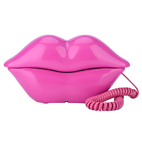 Teléfono fijo con cable de labios sexy, divertido rosa labios rojos boca beso caliente plástico creativo teléfono fijo con cable teléfono de escritorio para deco de oficina en casa, regalo divertido