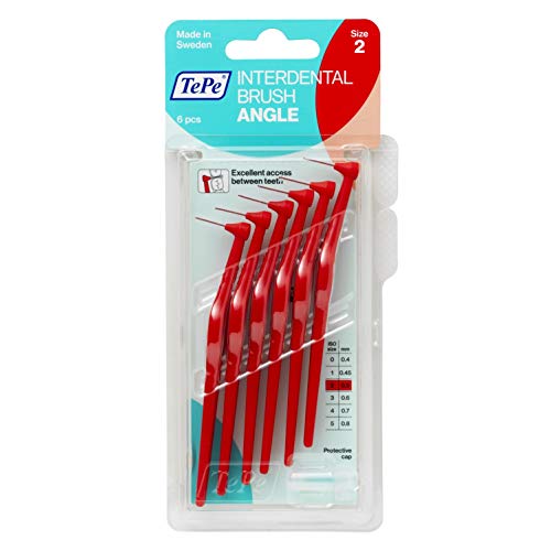 TePe Angle Cepillos interdentales angulados / Palillos interdentales / Tamaño 2, diámetro 0,5 mm / Pack de 6, color rojo